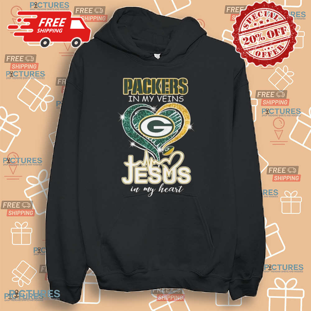 Green Bay Packers In My Veins Jesus In My Heart Diamond Shirt
