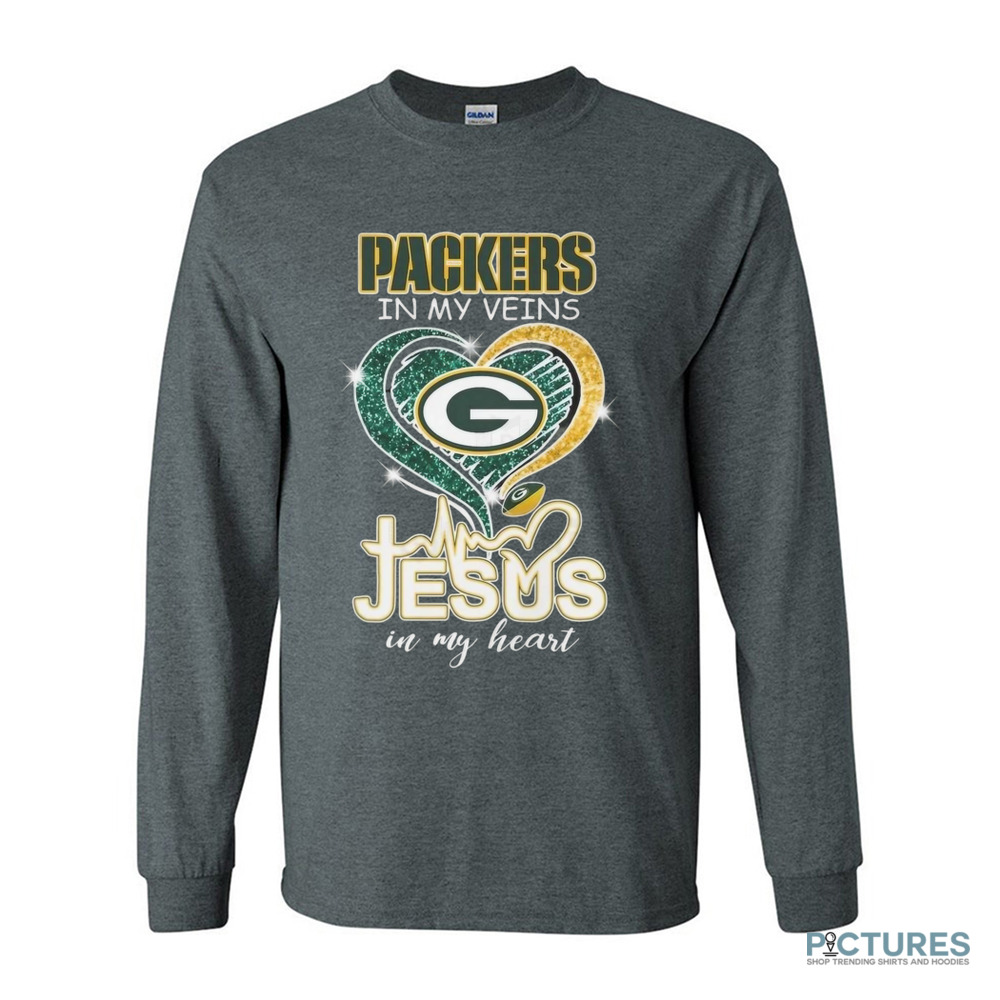 Green Bay Packers In My Veins Jesus In My Heart Diamond Shirt