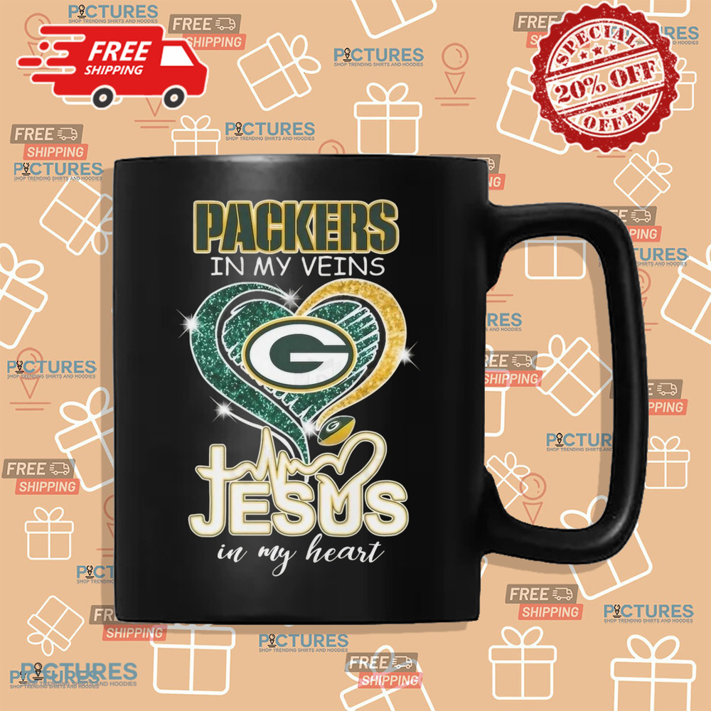 Green Bay Packers In My Veins Jesus In My Heart Diamond Shirt