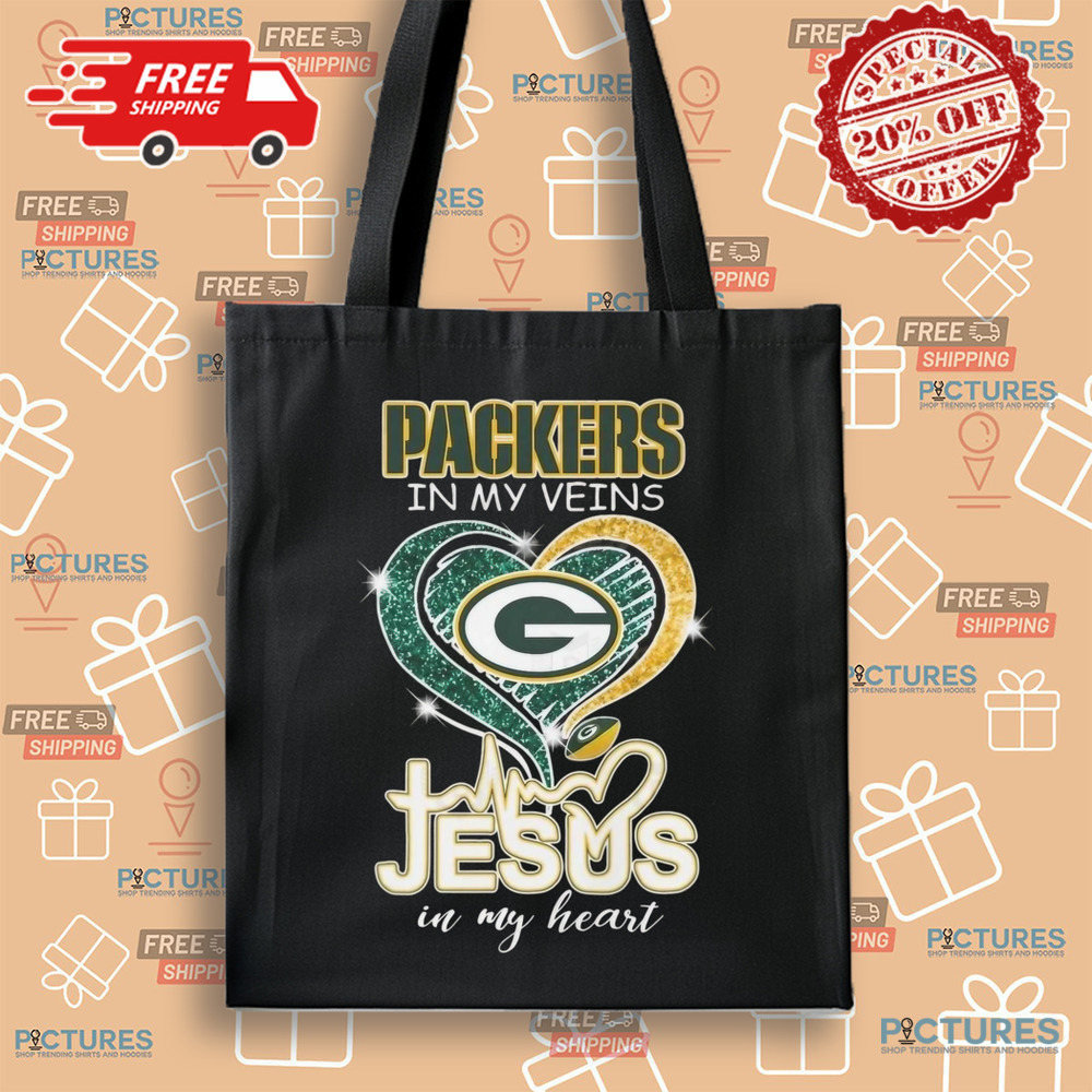 Green Bay Packers In My Veins Jesus In My Heart Diamond Shirt