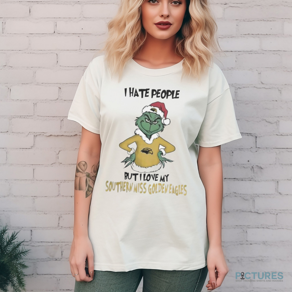 Grinch I Hate People But I Love My Southern Miss Golden Eagles Merry Christmas Shirt