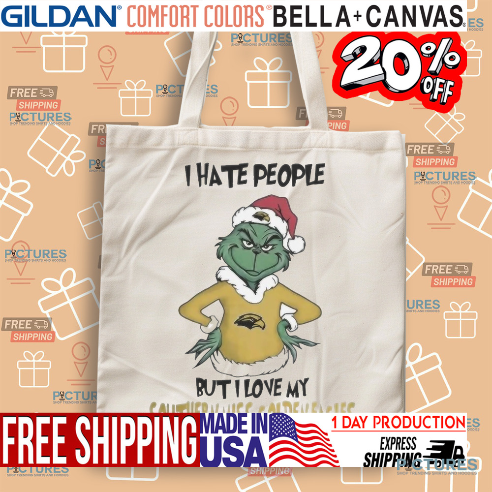 Grinch I Hate People But I Love My Southern Miss Golden Eagles Merry Christmas Shirt