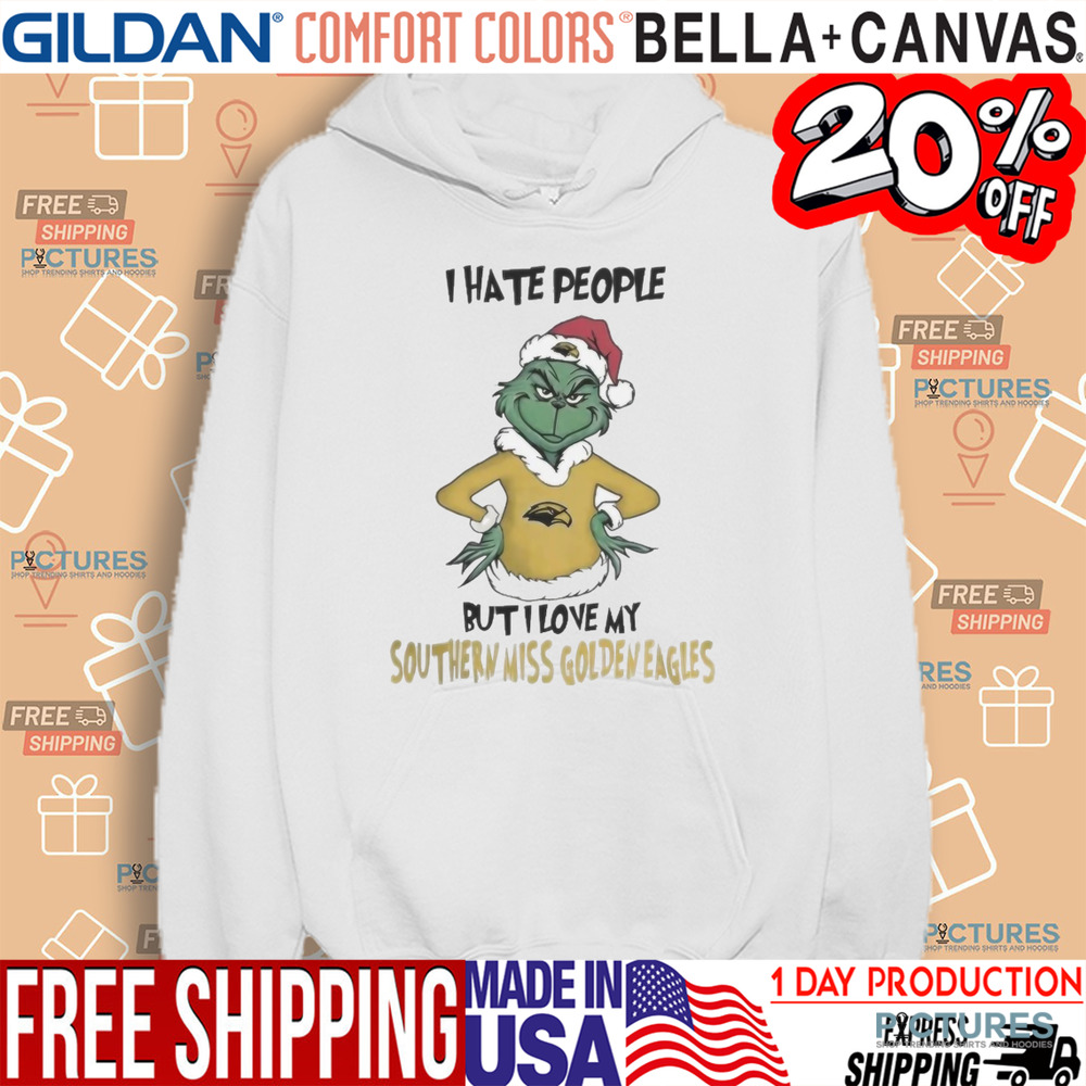 Grinch I Hate People But I Love My Southern Miss Golden Eagles Merry Christmas Shirt