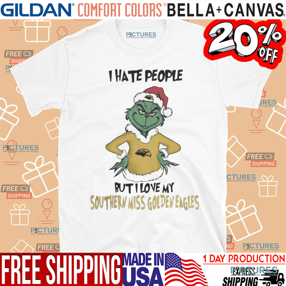 Grinch I Hate People But I Love My Southern Miss Golden Eagles Merry Christmas Shirt