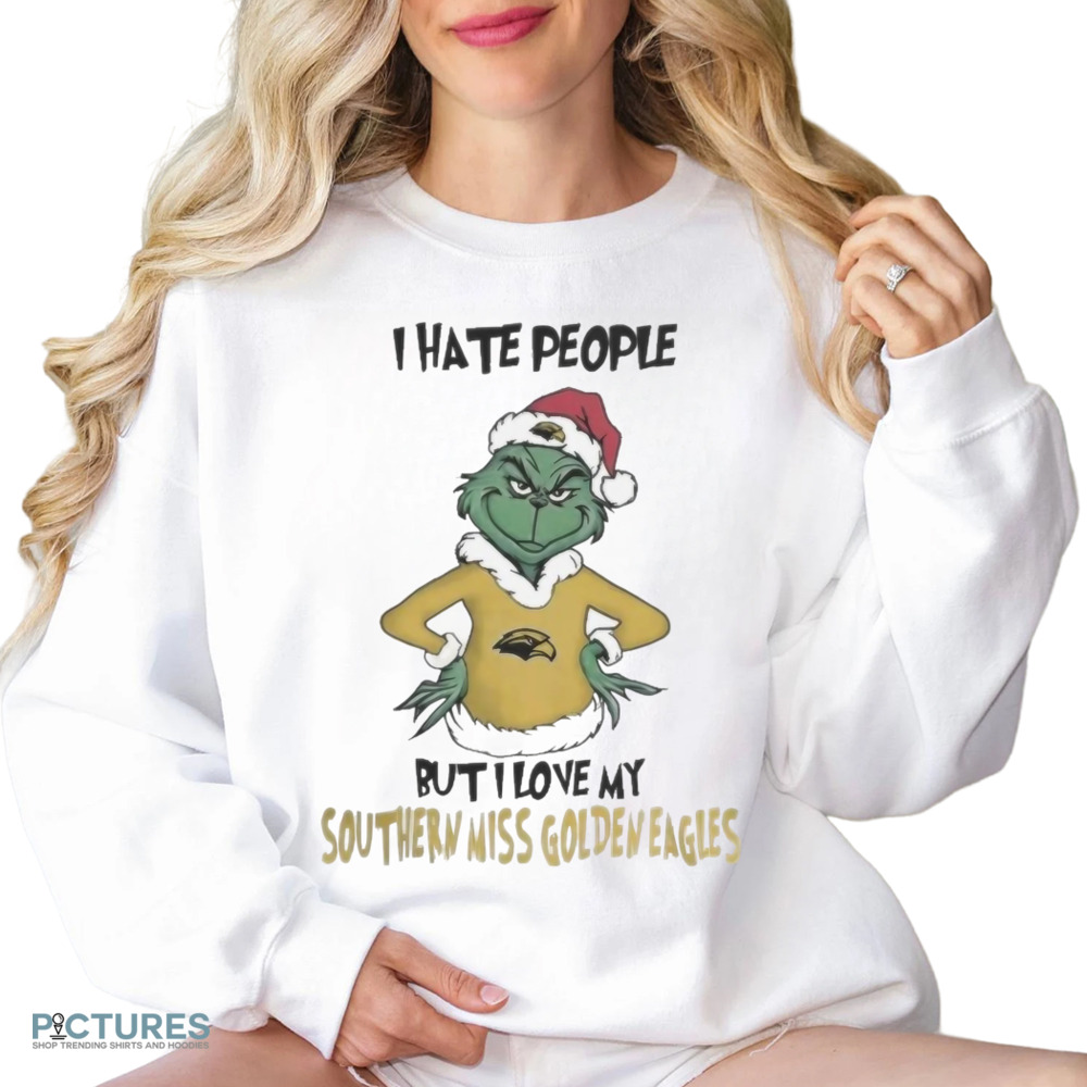 Grinch I Hate People But I Love My Southern Miss Golden Eagles Merry Christmas Shirt