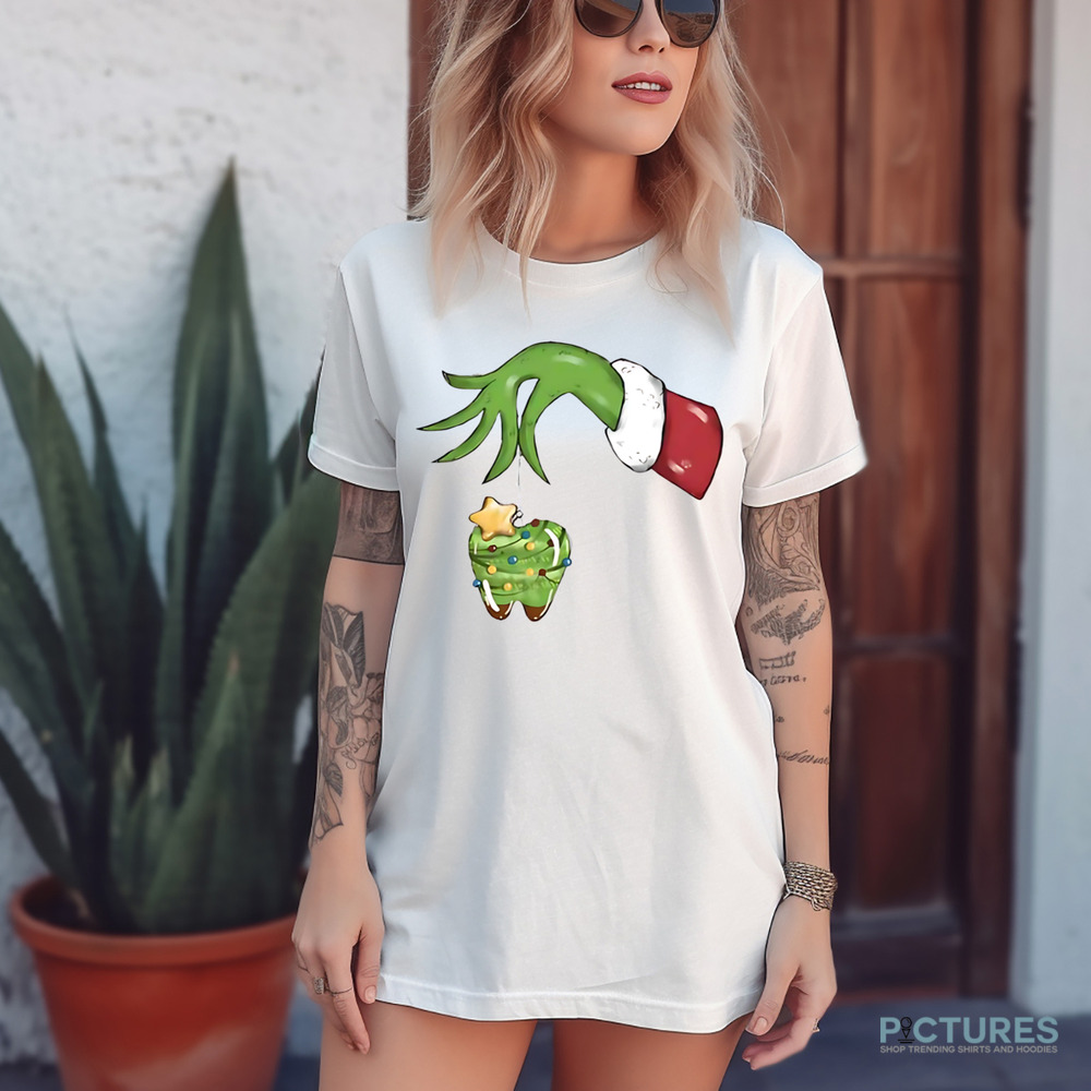 Grinch Santa Christmas Lights Tooth Dental Shirt