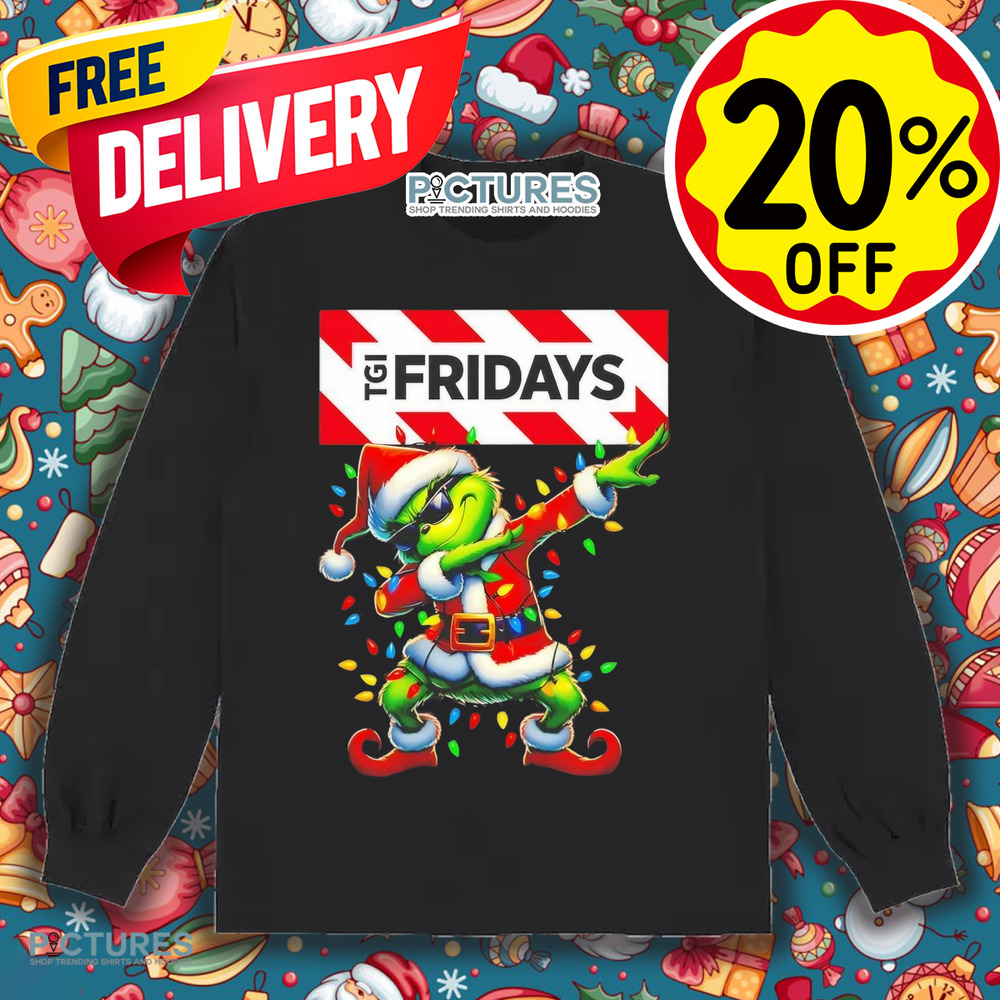 Grinch Santa dabbing TGI Fridays Lights Merry Christmas Shirt