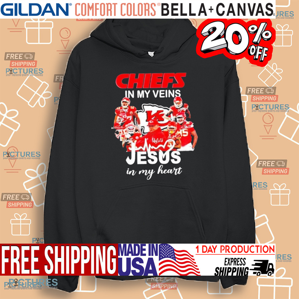 Kansas City Chiefs In My Veins Jesus In My Heart Super Bowl LVII Champions Signatures Shirt
