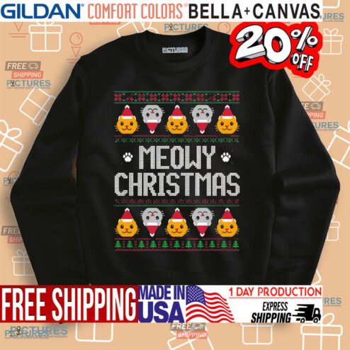 Meowy Christmas And Happy New Year Cat Lover Ugly Shirt
