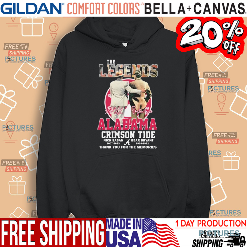 Nick Saban And Bear Bryant The Legends Alabama Crimson Tide Signature Thank You For The Memories Shirt