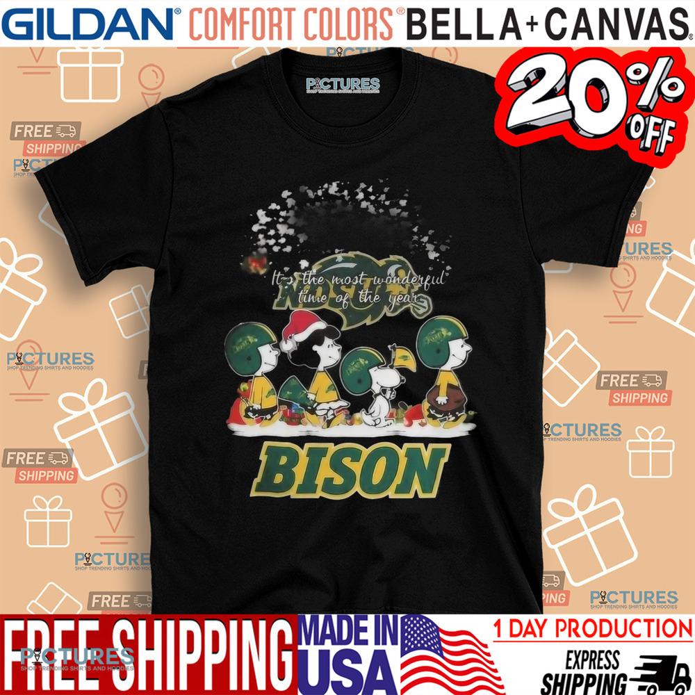 Peanuts Walking Merry Christmas North Dakota State Bison It’s The Most Wonderful Time Of The Year Shirt