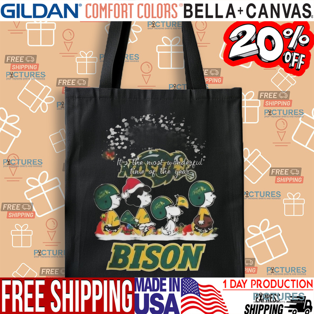 Peanuts Walking Merry Christmas North Dakota State Bison It’s The Most Wonderful Time Of The Year Shirt