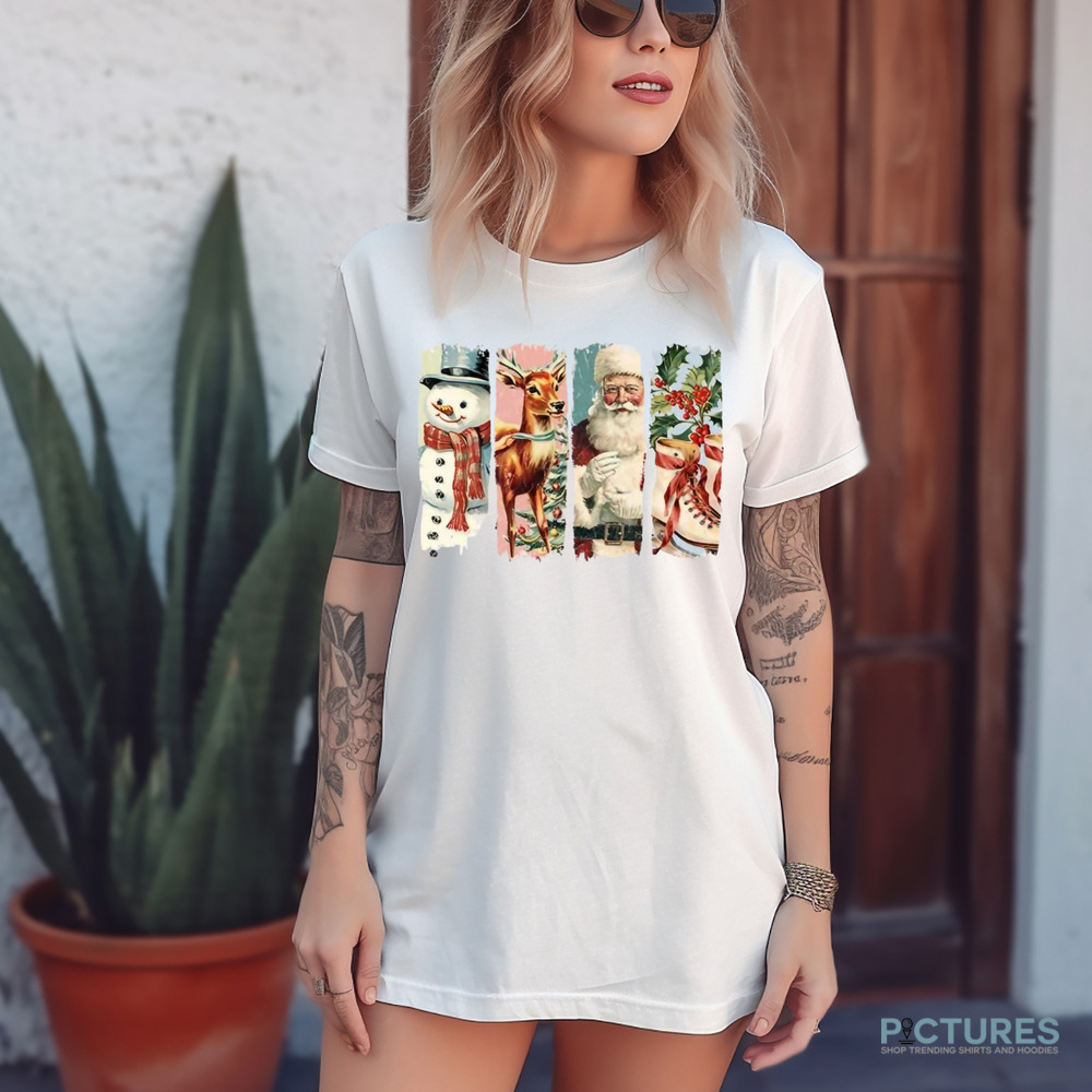 Retro Christmas Snowman Reindeer Santa Shirt
