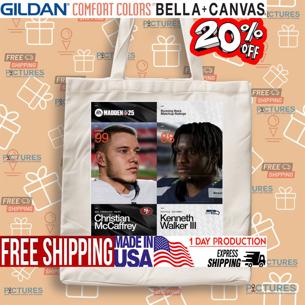 Running Back Matchup Ratings San Francisco 49ers Christian McCaffrey Vs Seattle Seahawks Kenneth Walker III Madden NFL 25 Poster Shirt Running Back Matchup Ratings San Francisco 49ers Christian McCaffrey Vs Seattle Seahawks Kenneth Walker III Madden NFL 25 Poster Shirt
