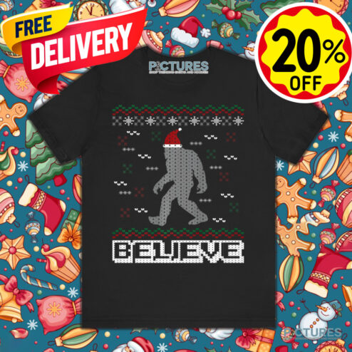 Santa Bigfoot Believe Christmas Shirt
