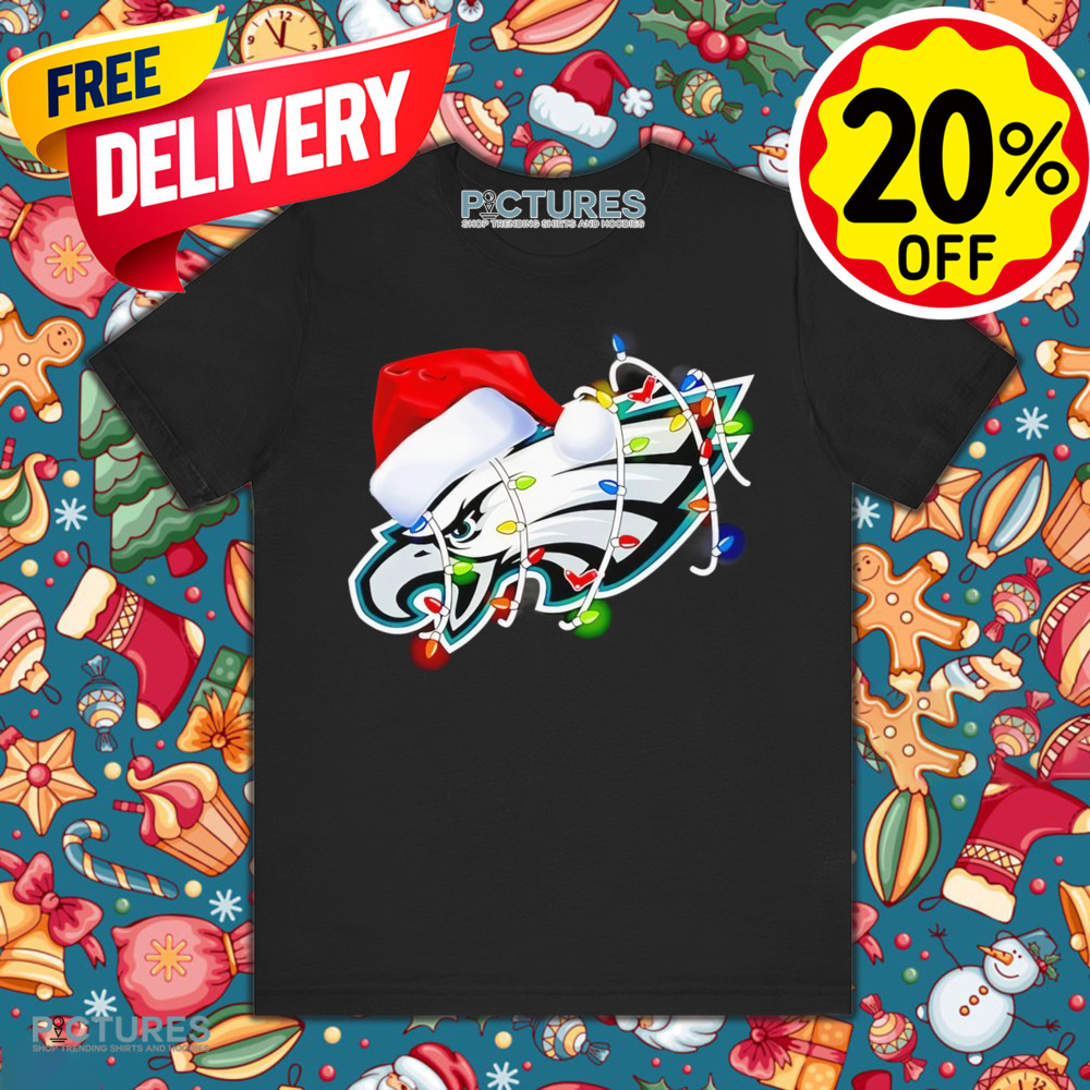 Santa Hat Philadelphia Eagles Logo Christmas Light Shirt