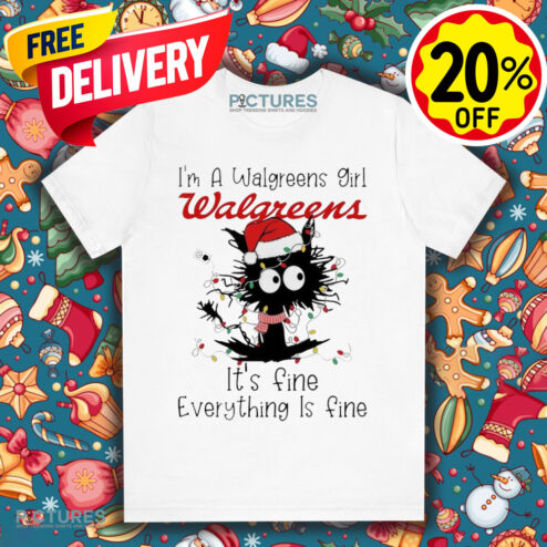 Santa black Cat I'm a Walgreens girl it's fine everything is fine christmas light shirt