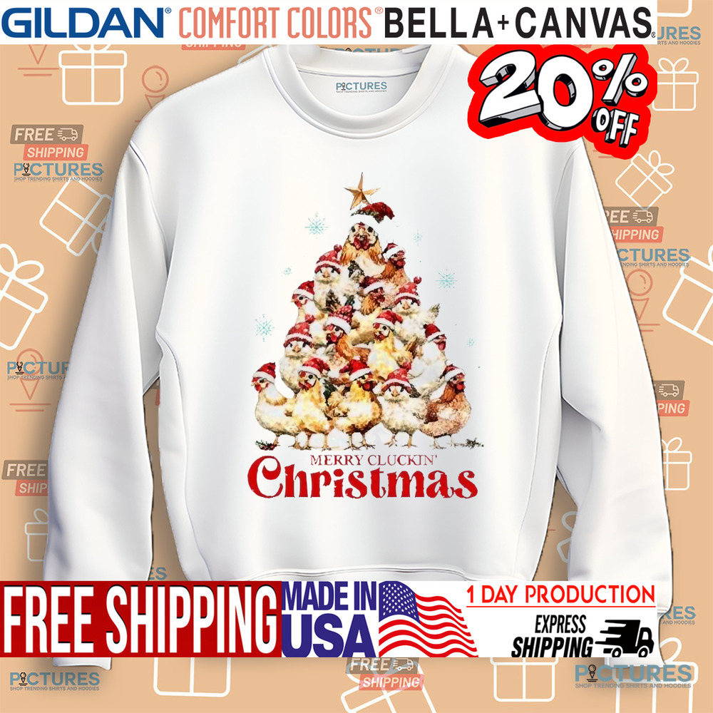 Santa chickens merry clucking Christmas tree shirt