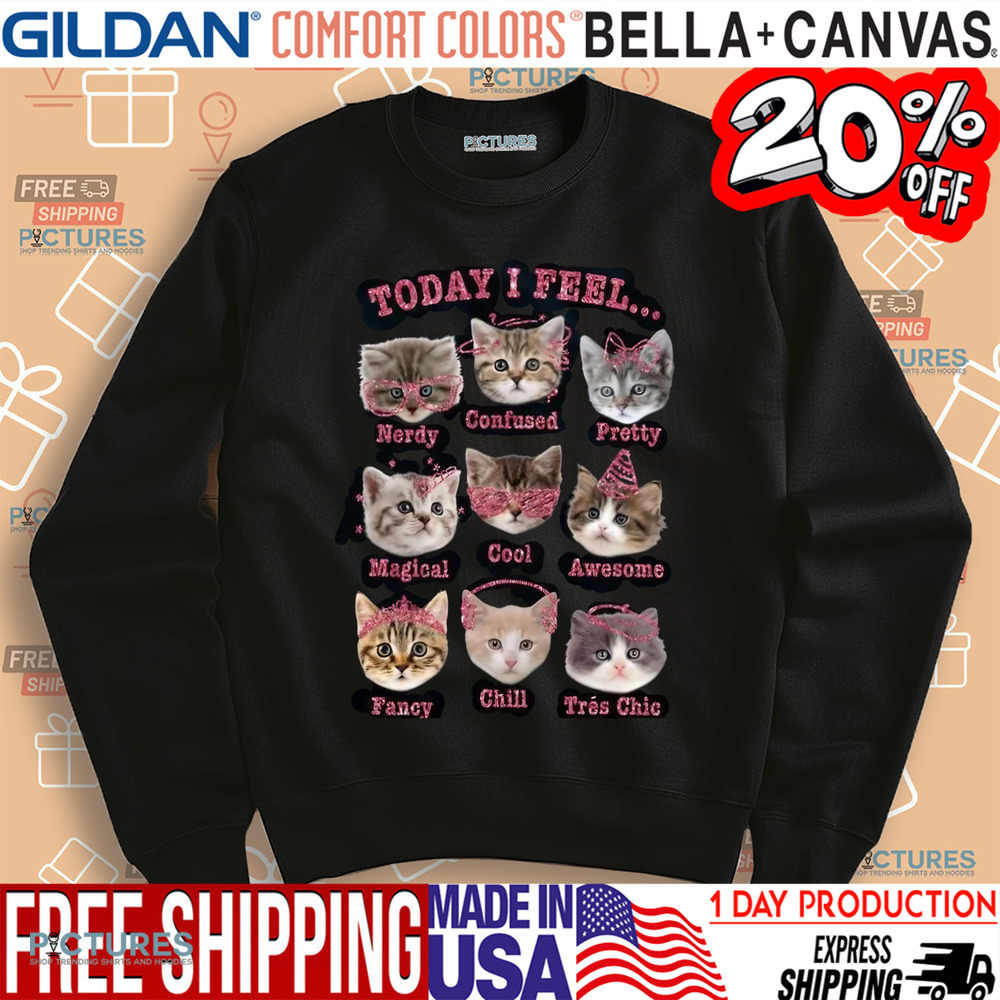 Cat Today I Feel Nerdy Confused Pretty Magical Cool Awesome Fancy Chill Tres Chic Shirt