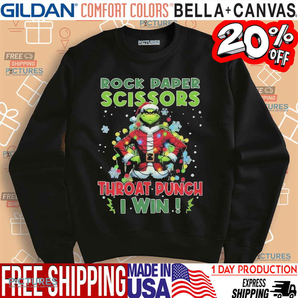Grinch Santa rock paper scissors throat punch I win Christmas shirt
