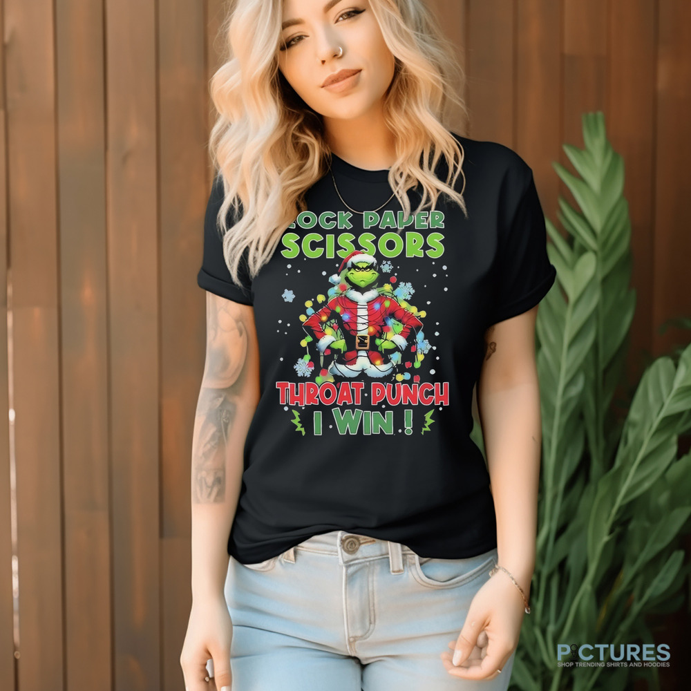 Grinch Santa rock paper scissors throat punch I win Christmas shirt