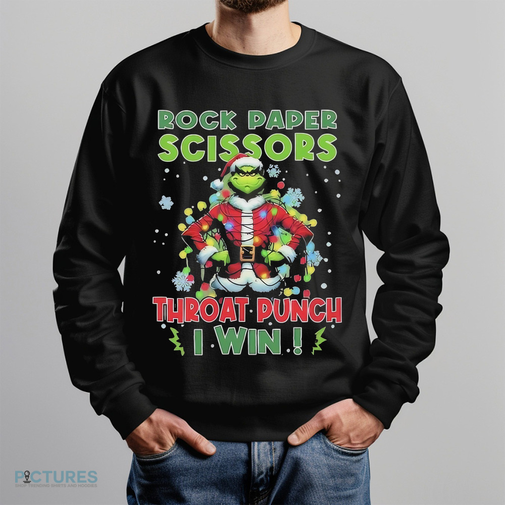 Grinch Santa rock paper scissors throat punch I win Christmas shirt