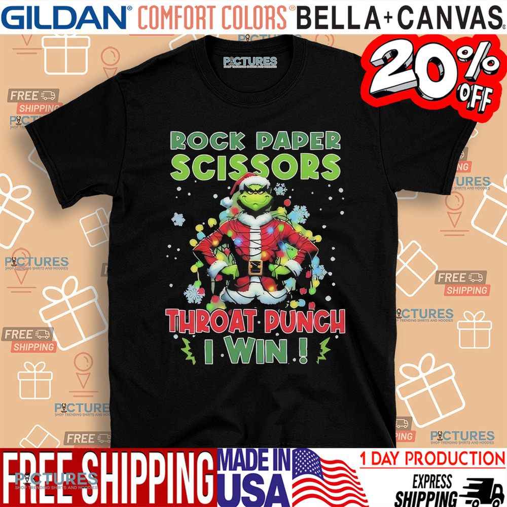 Grinch Santa rock paper scissors throat punch I win Christmas shirt