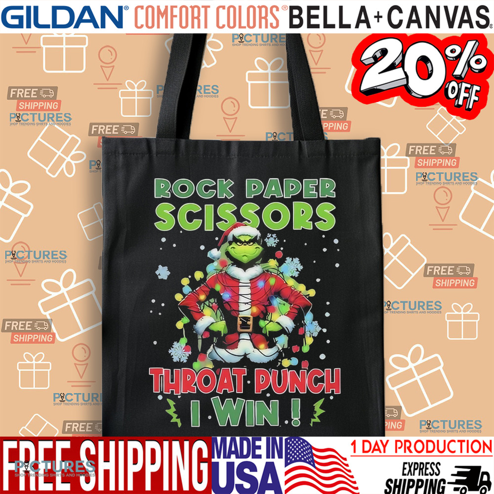 Grinch Santa rock paper scissors throat punch I win Christmas shirt