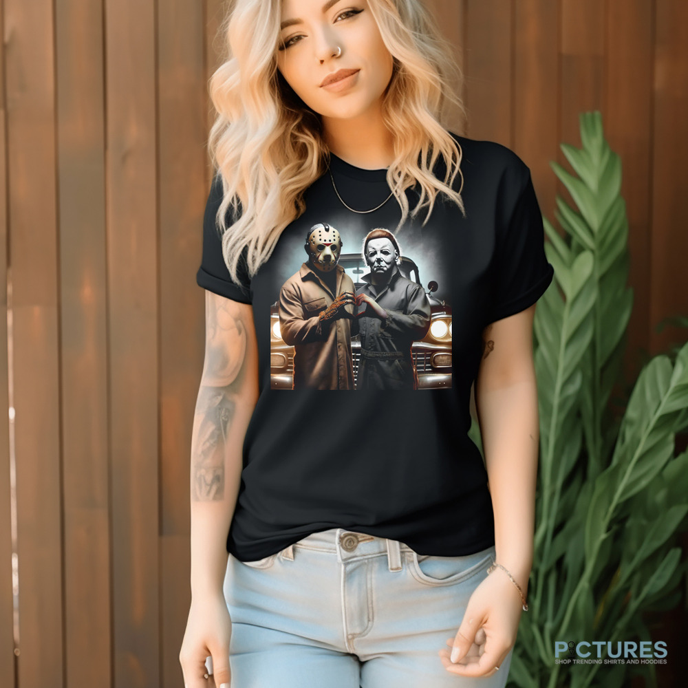 Jason and Michael Heart Hands Michael Myers Horror Movie Shirt