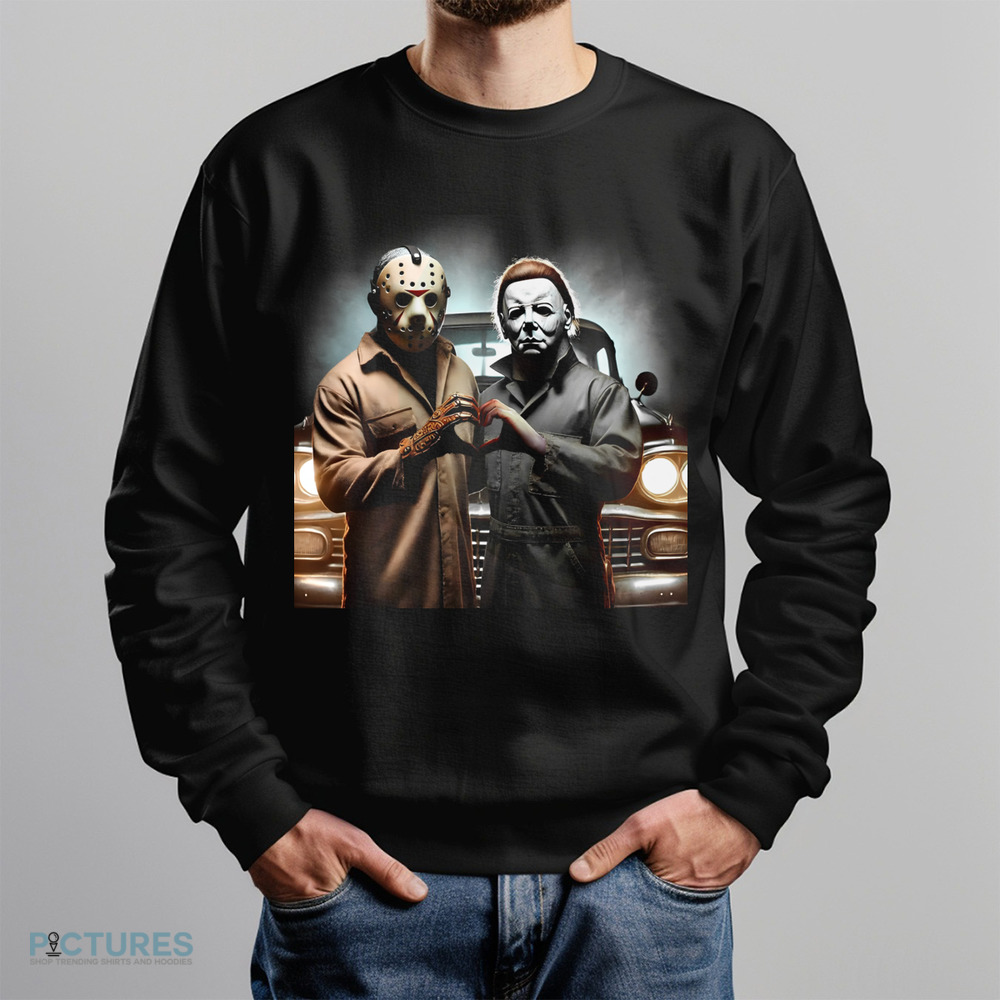 Jason and Michael Heart Hands Michael Myers Horror Movie Shirt