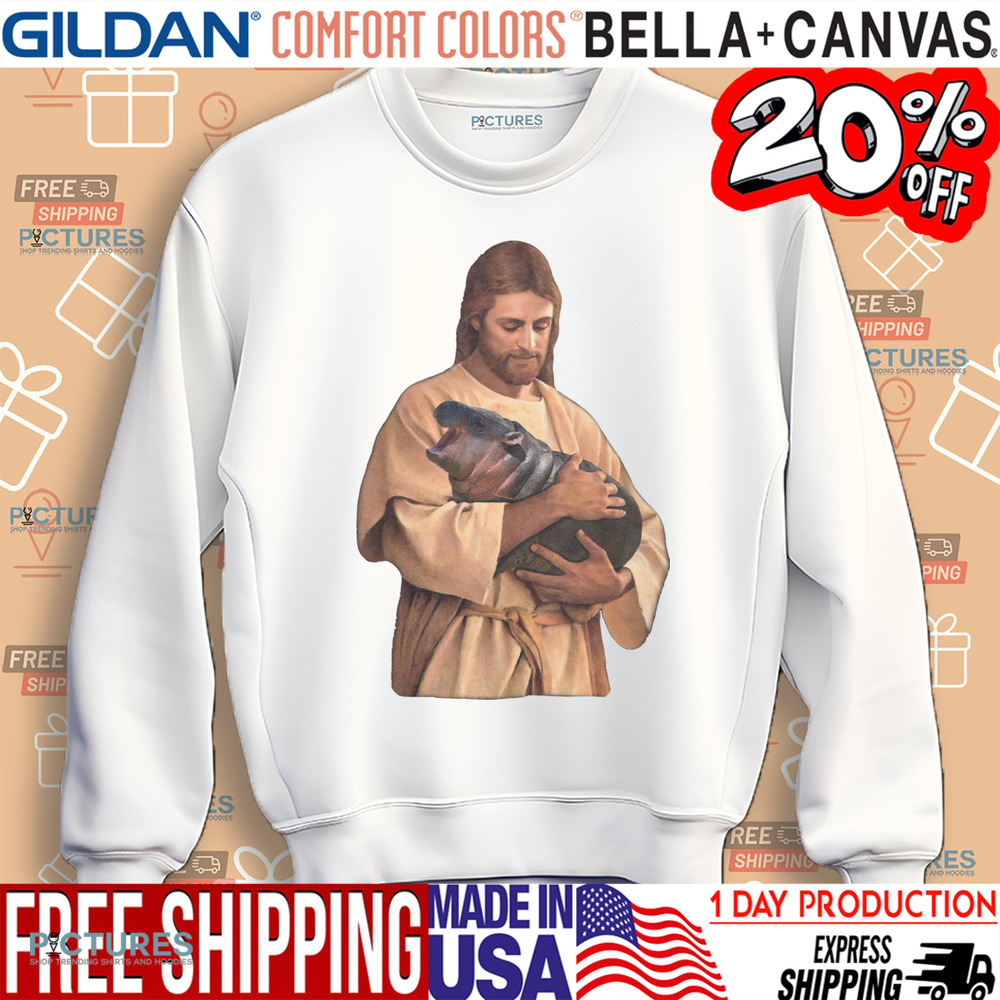 Jesus Holding Moo Deng the Hippo Joke Shirt