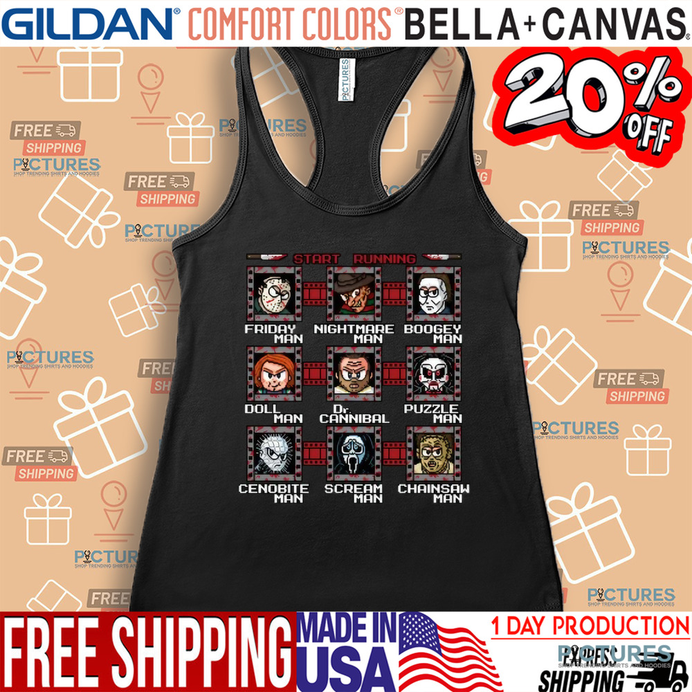Mega Slashers Horror Sharacters Start Running Friday Man Nightmare Man Boogey Man Shirt