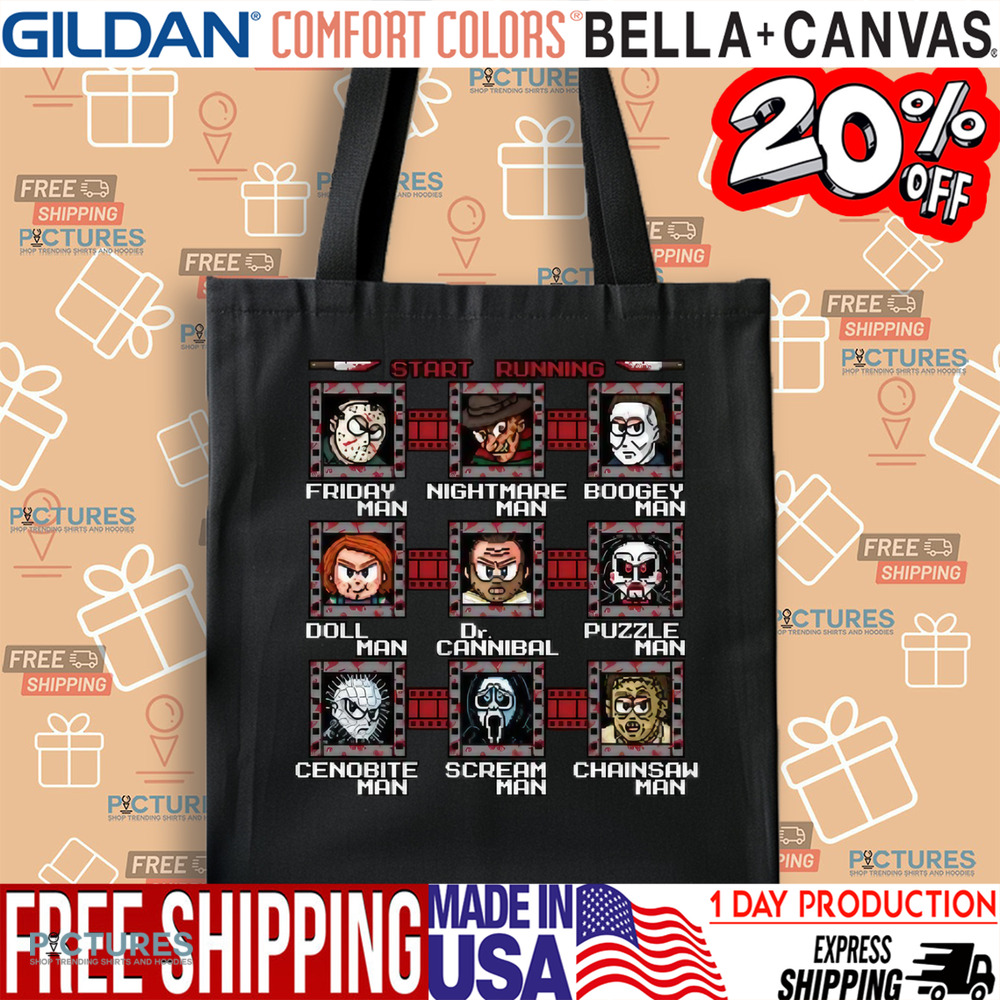 Mega Slashers Horror Sharacters Start Running Friday Man Nightmare Man Boogey Man Shirt