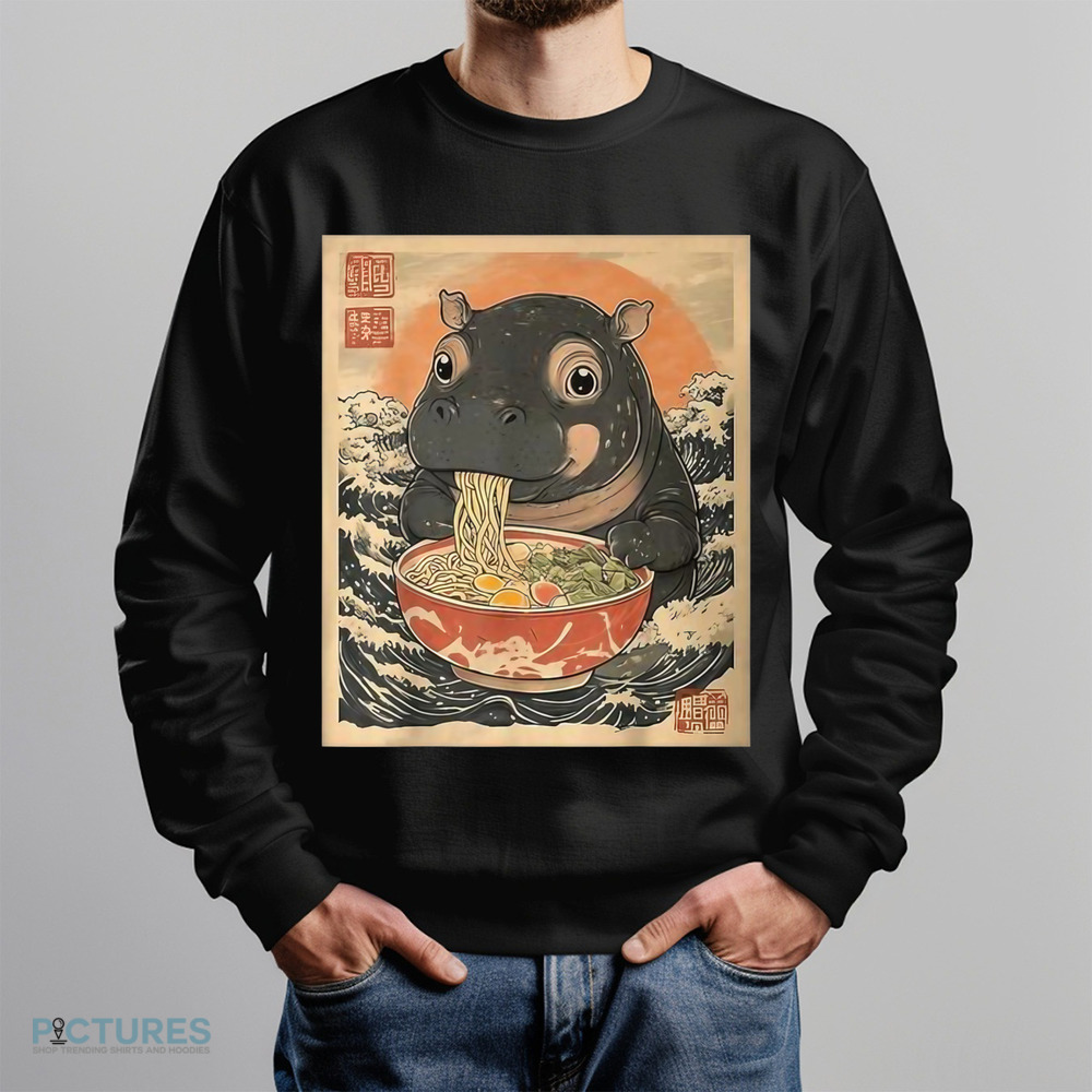 Moo Deng Hippo Eat Ramen For Japanese Style Fan Kawaii Anime Shirt
