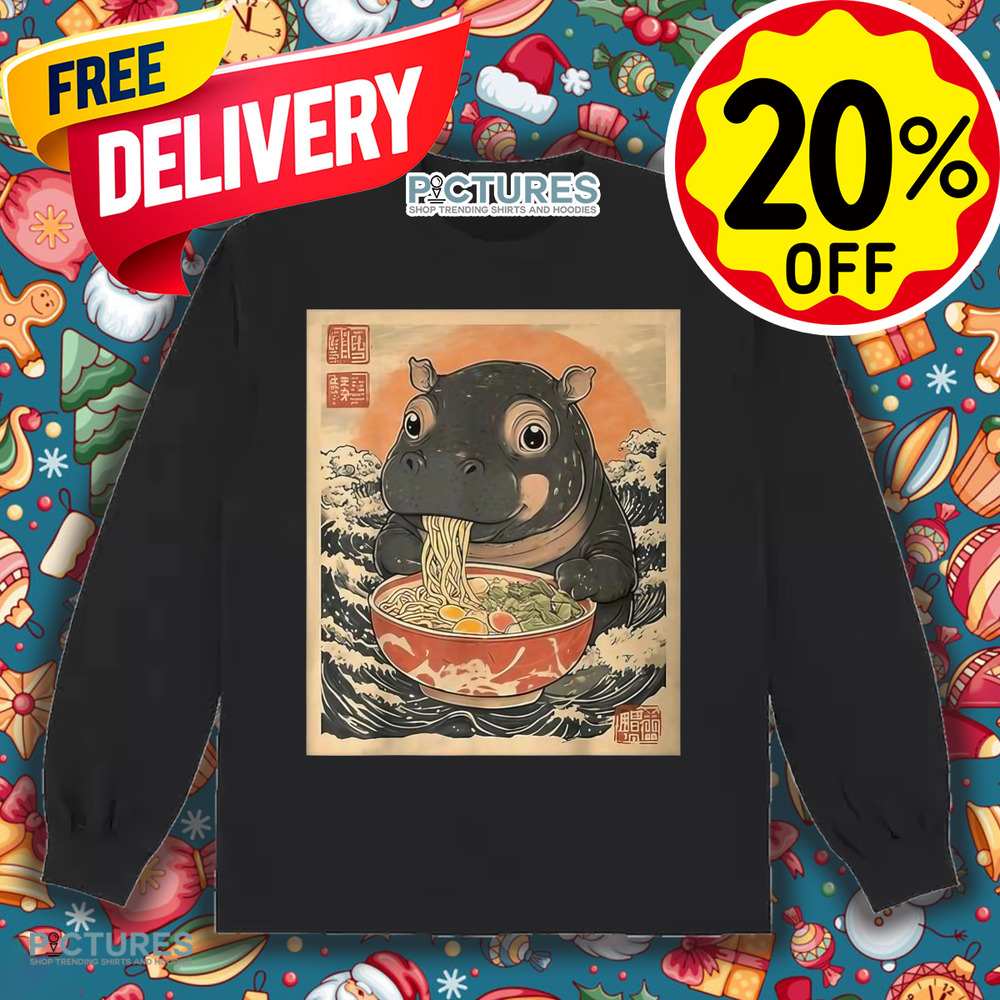 Moo Deng Hippo Eat Ramen For Japanese Style Fan Kawaii Anime Shirt