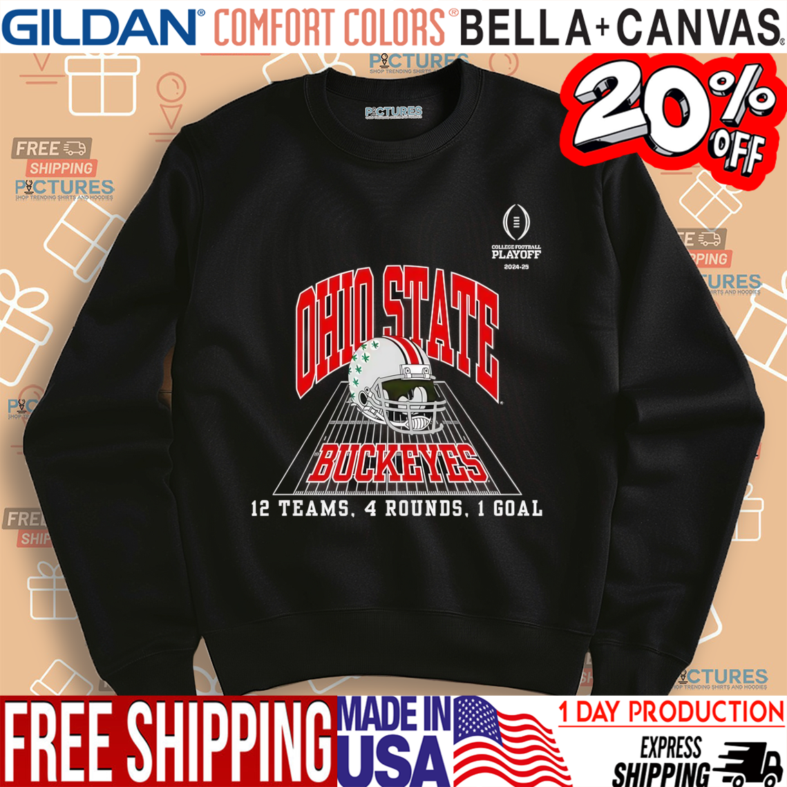 Ohio State Buckeyes College Football Playoff 12 Teams 4 Rounds 1 Goal shirt