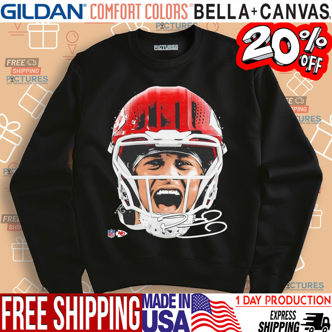Patrick Mahomes Kansas City Chiefs NFL football big face signature graphic shirt