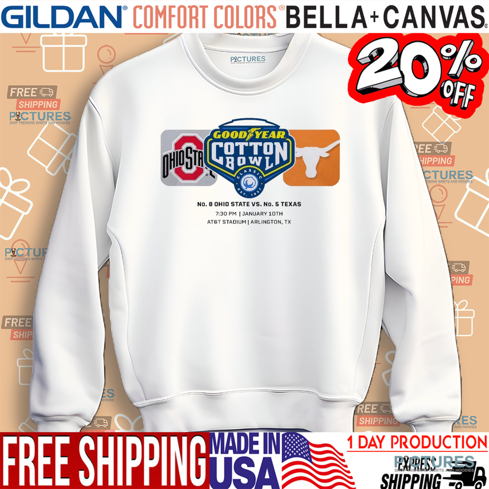 2025 Goodyear Cotton Bowl Ohio State Buckeyes Vs Texas Longhorns Matchup Championship College Football Semifinal Match Logo Shirt