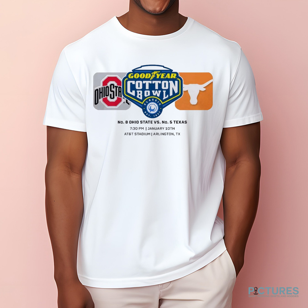 2025 Goodyear Cotton Bowl Ohio State Buckeyes Vs Texas Longhorns Matchup Championship College Football Semifinal Match Logo Shirt
