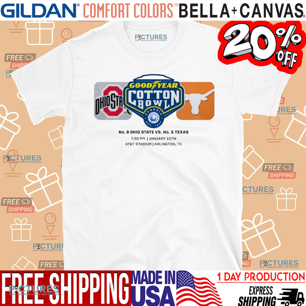 2025 Goodyear Cotton Bowl Ohio State Buckeyes Vs Texas Longhorns Matchup Championship College Football Semifinal Match Logo Shirt