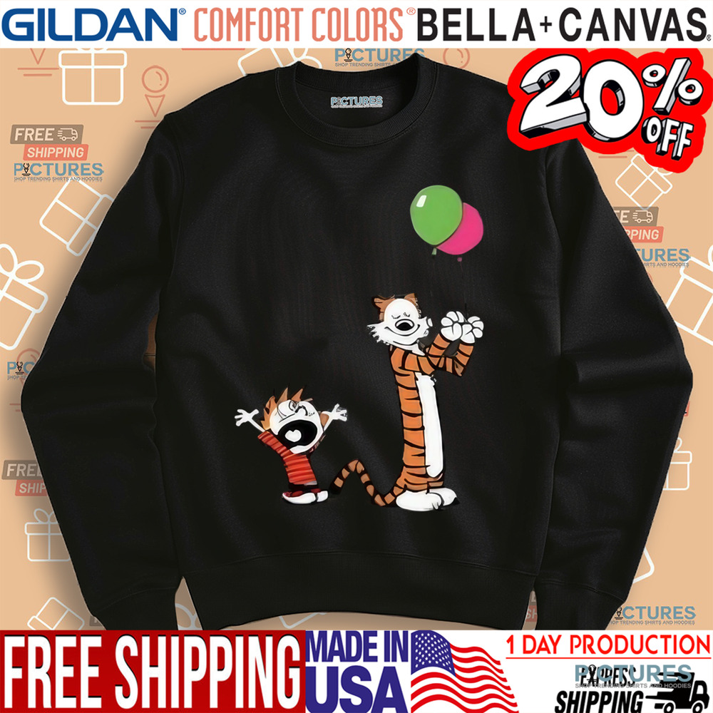 Calvin and Hobbes Party With balloons Shirt