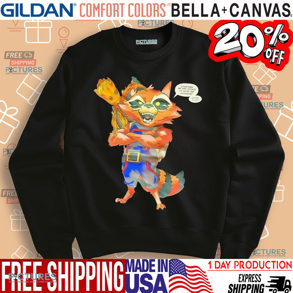 Groot and Raccoon together we are going to save the universe comic shirt