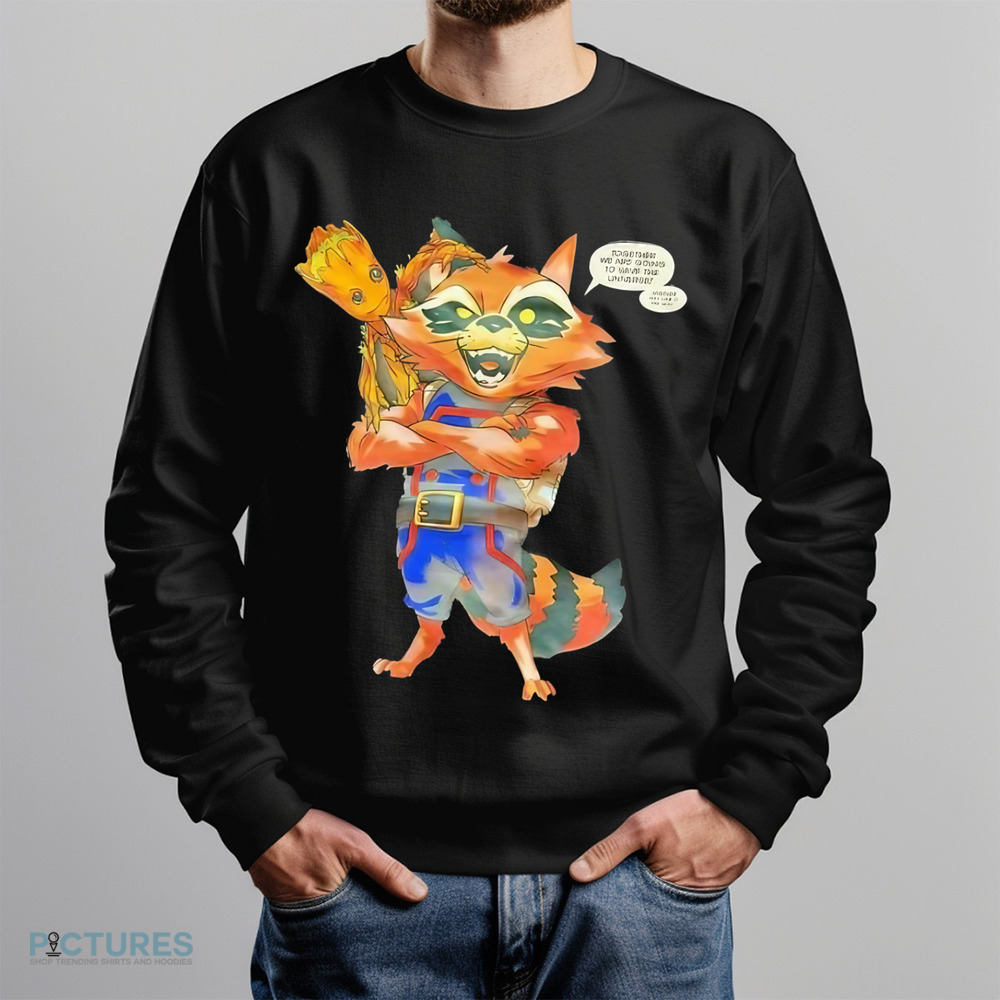 Groot and Raccoon together we are going to save the universe comic shirt