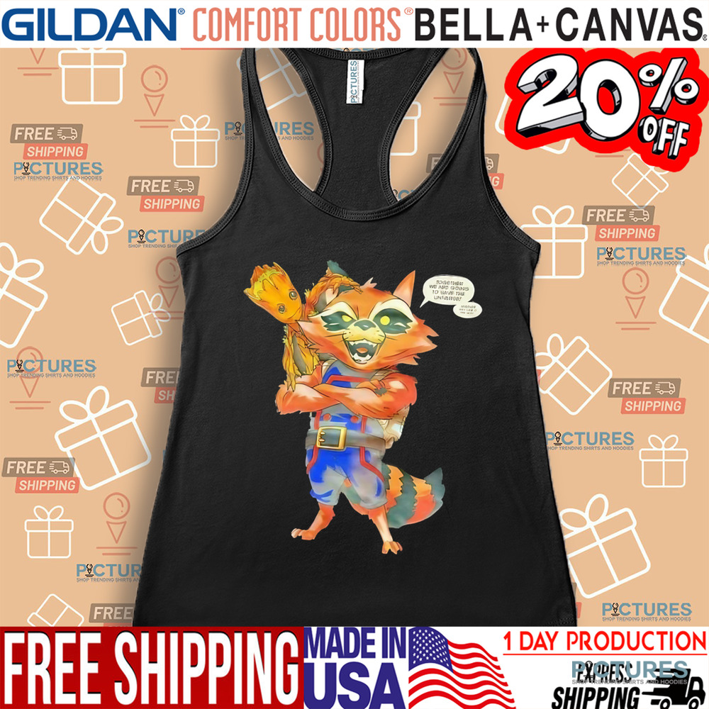 Groot and Raccoon together we are going to save the universe comic shirt