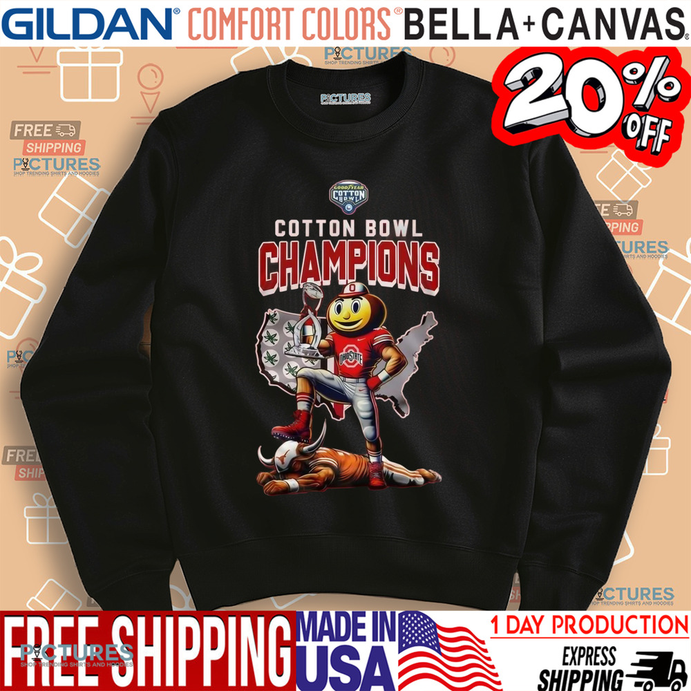 Ohio State Buckeyes Cotton Bowl Champions 2025 Mascot Map Shirt