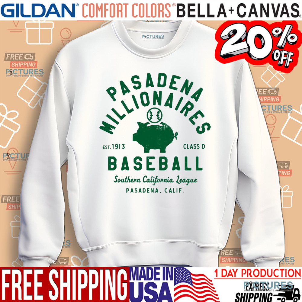 Pasadena Millionaires Vintage Defunct Baseball Teams Southern California League Shirt