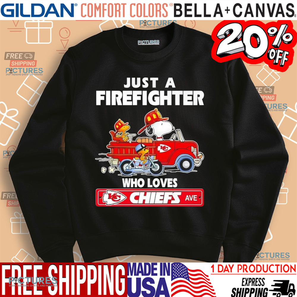Snoopy and Woodstock Driver Just a Firefighter Who Loves Kansas City Chiefs shirt