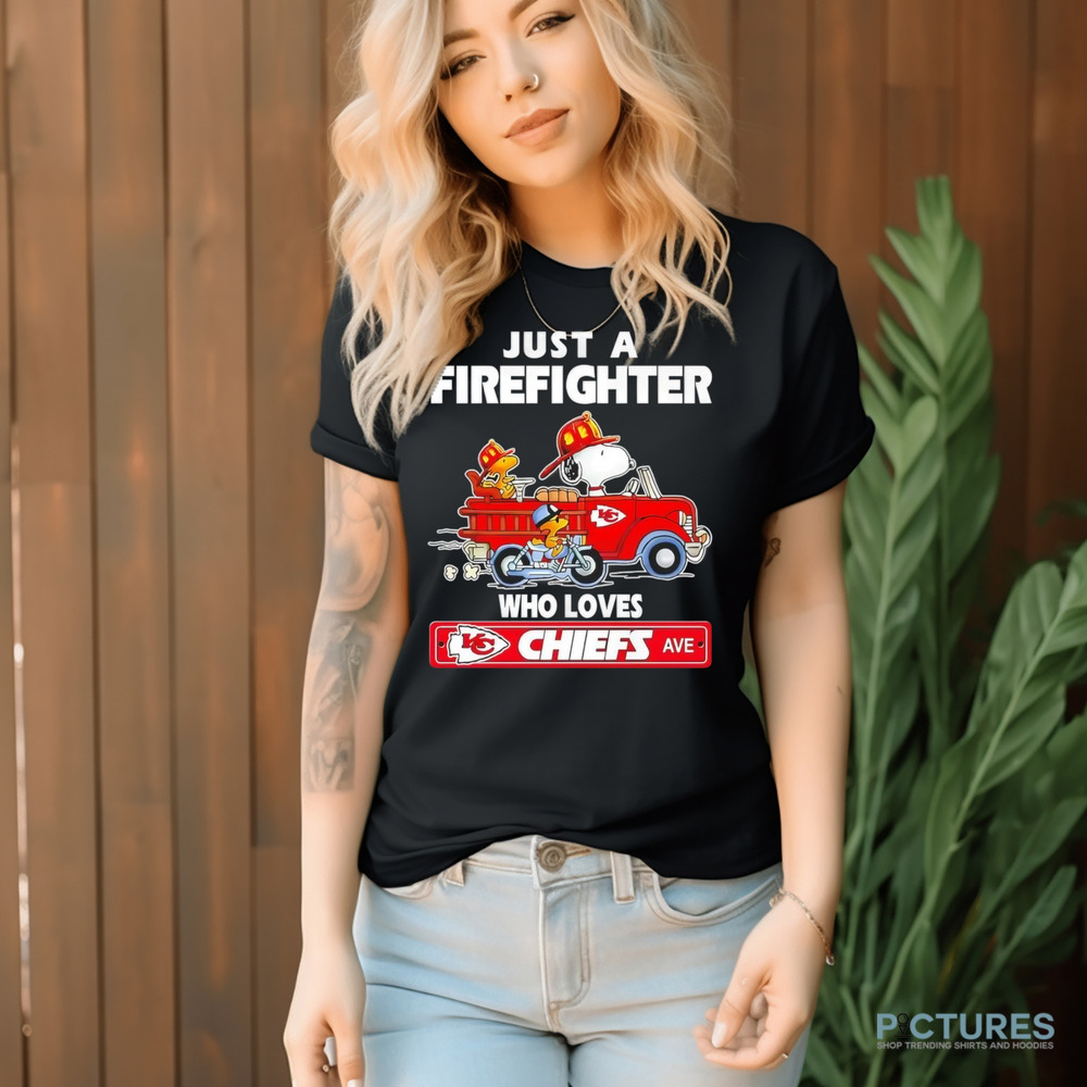 Snoopy and Woodstock Driver Just a Firefighter Who Loves Kansas City Chiefs shirt