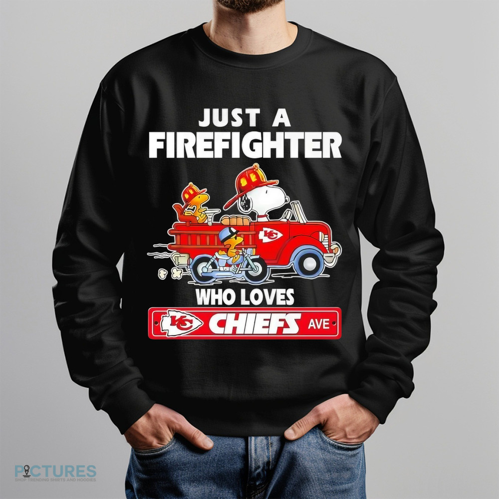 Snoopy and Woodstock Driver Just a Firefighter Who Loves Kansas City Chiefs shirt
