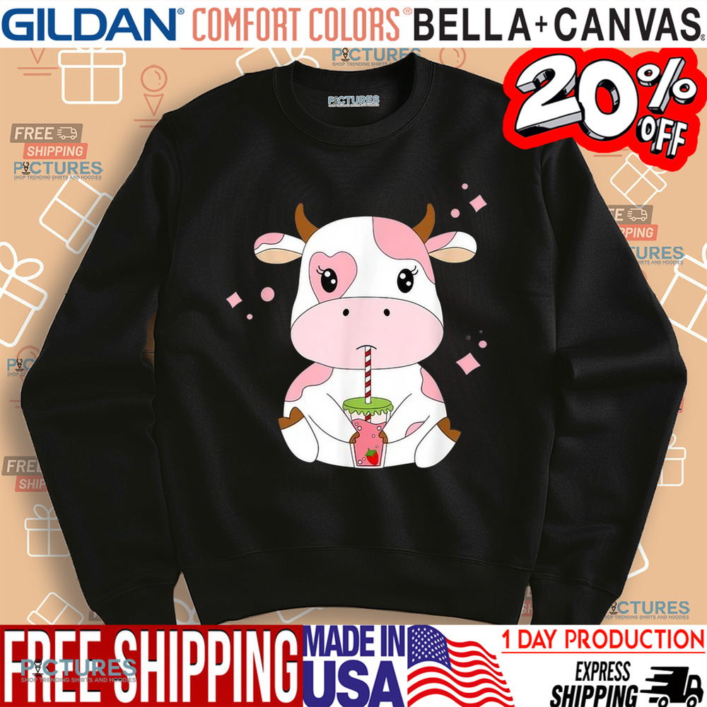 Strawberry Milk Cute Kawaii Aesthetic Pink Cow Shirt